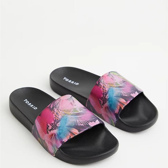 NWT Torrid Pool Slide On Floral Sandals Slides Black Plus Size 12 WW H12242 - Picture 8 of 10